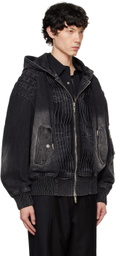 Feng Chen Wang Black Pleated Denim Jacket