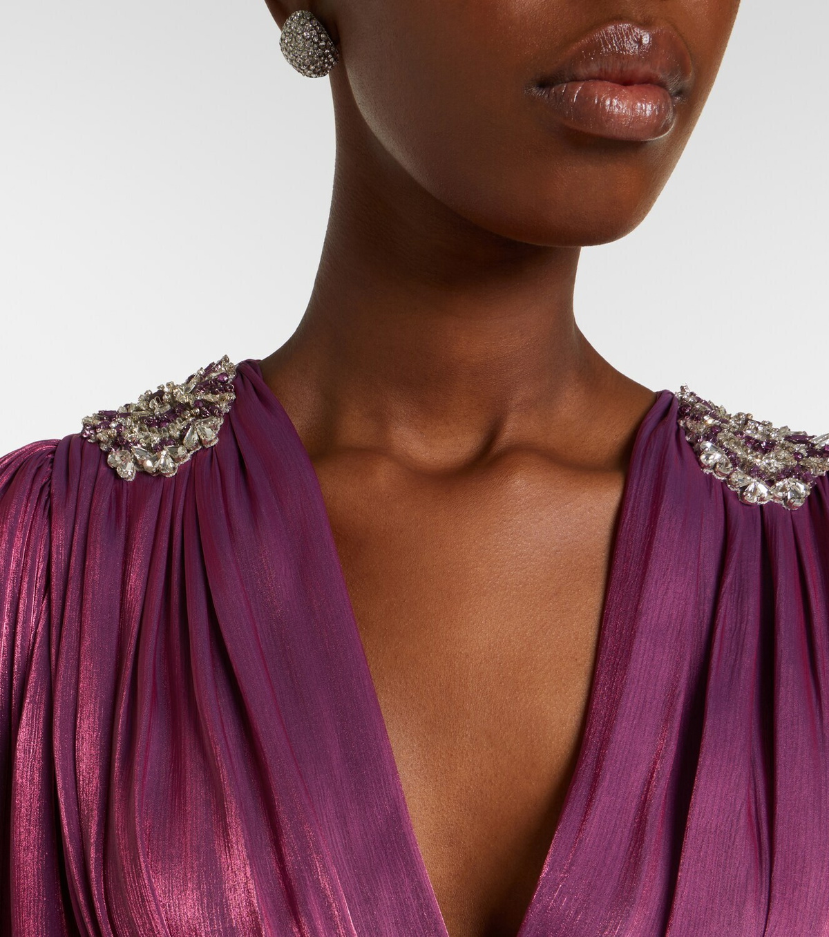 Costarellos Embellished Lurex georgette gown
