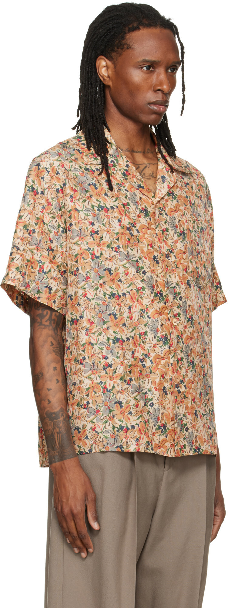 Valentino Beige Floral Silk Bowling Shirt