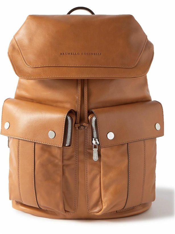 Photo: Brunello Cucinelli - Logo-Debossed Leather Backpack