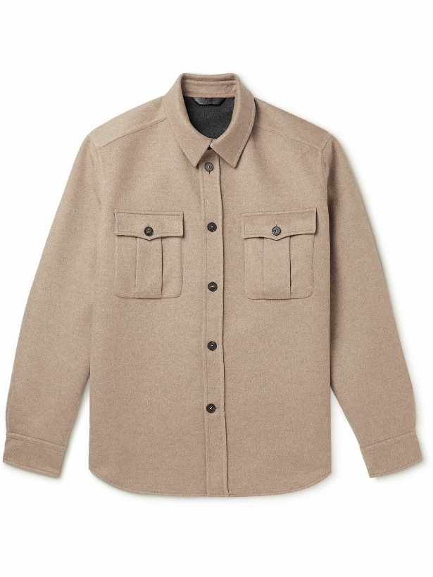 Photo: Brioni - Leather-Trimmed Cashmere-Felt Shirt Jacket - Neutrals