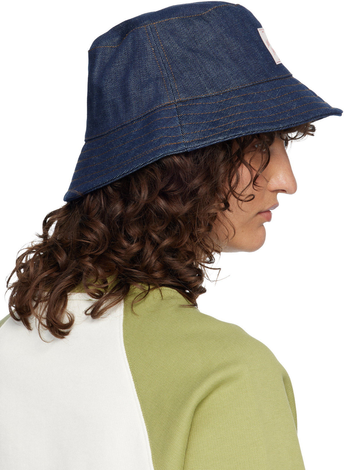 AMI Paris Navy Topstitchings Denim Bucket Hat