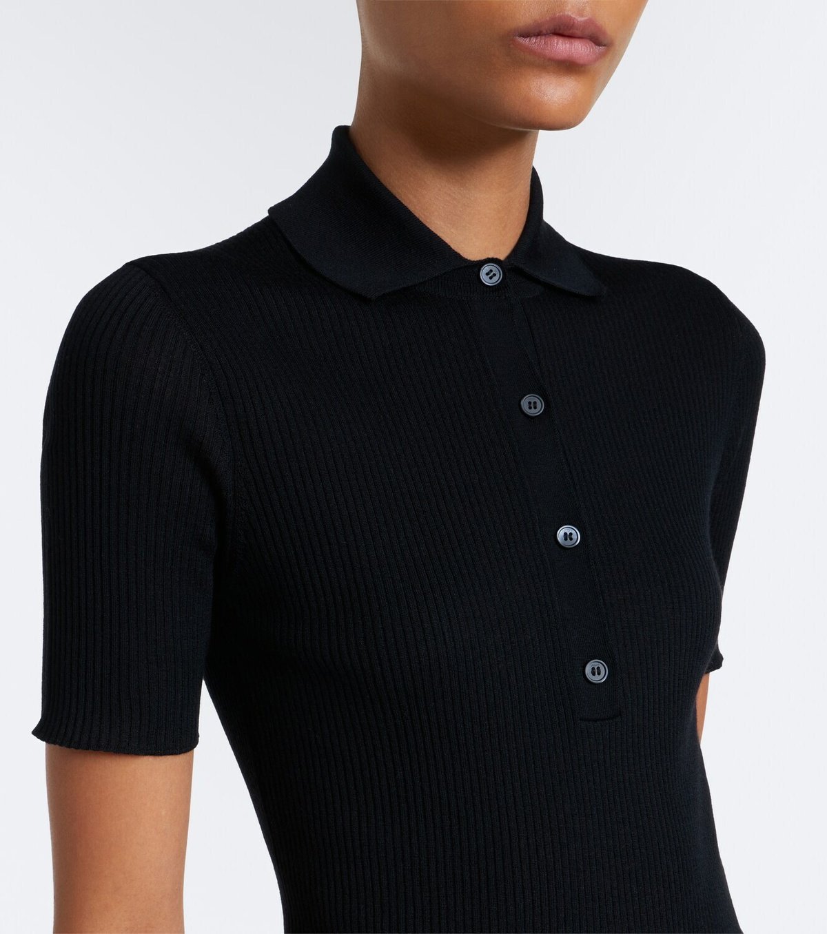 Fendi Ribbed-knit wool-blend polo shirt