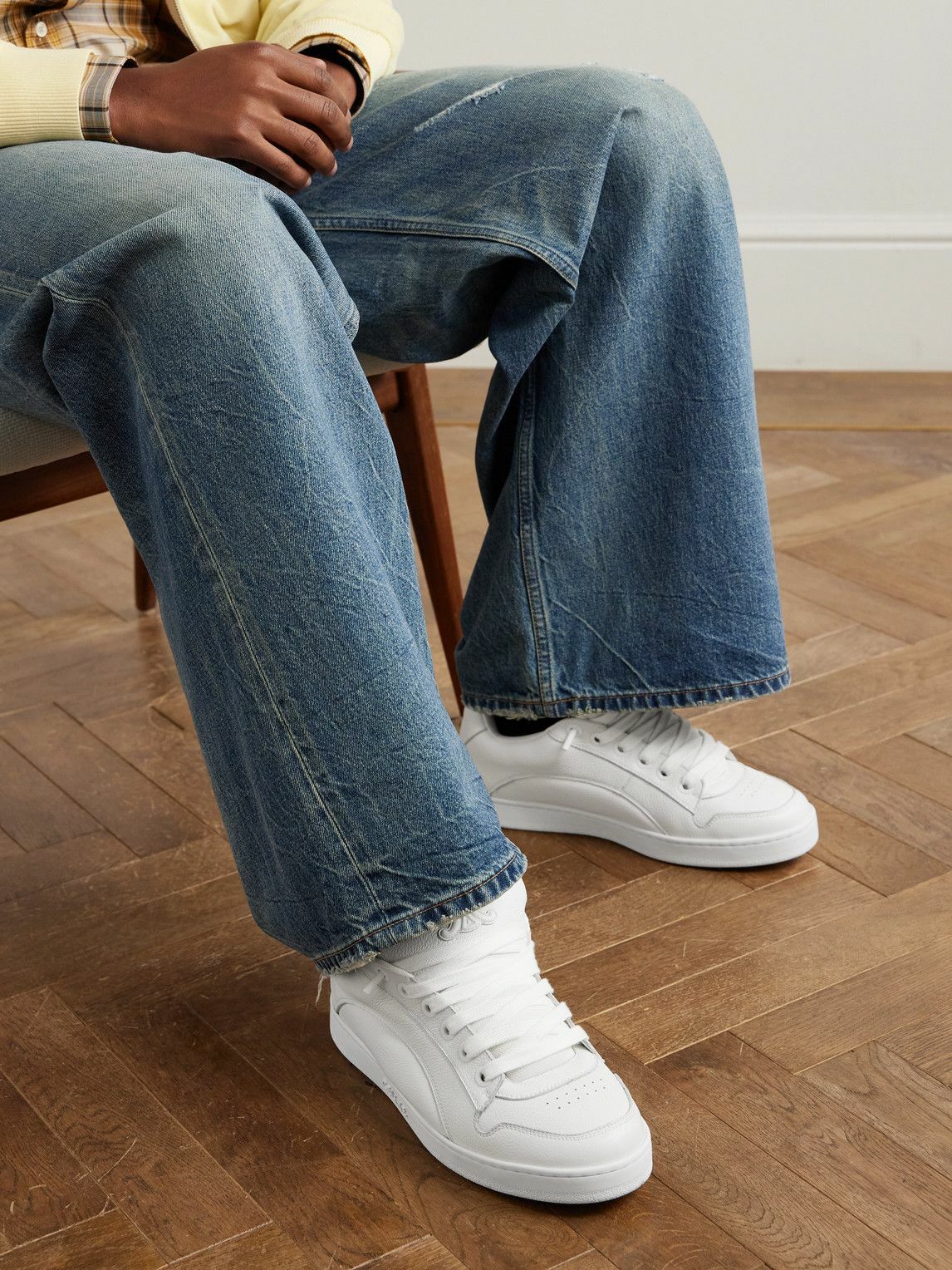 CELINE - Logo-Embroidered Mesh-Panelled Leather Sneakers - White