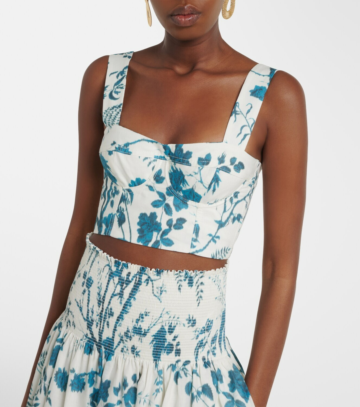 Erdem Floral cotton and linen crop top