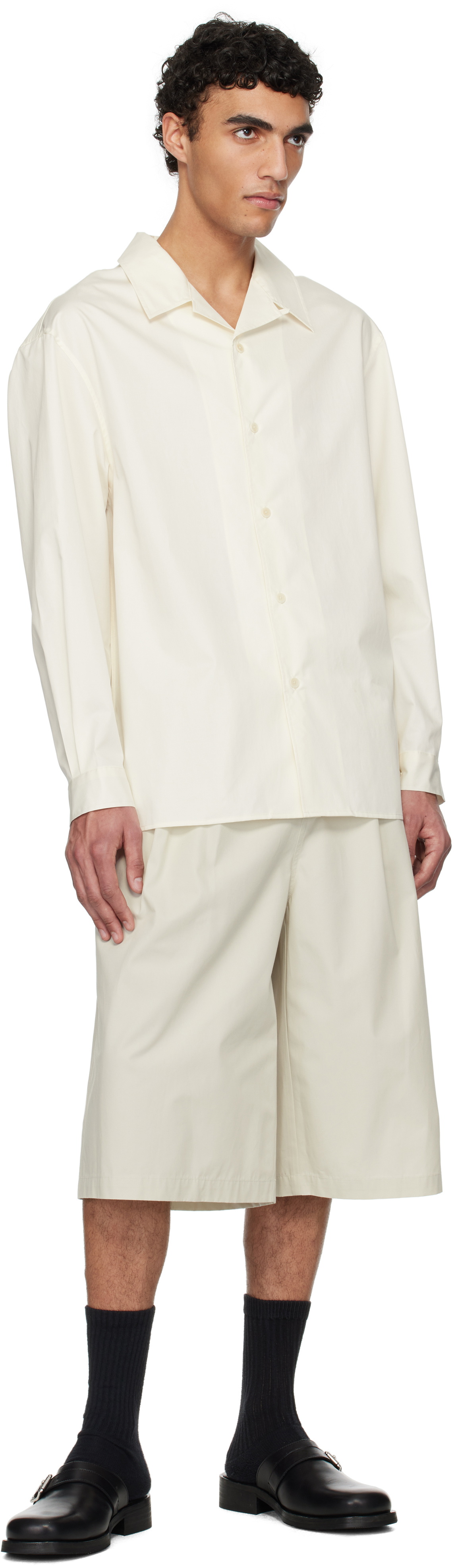 AMOMENTO Off-White Open Collar Shirt