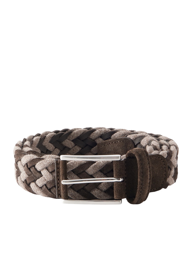 Photo: Anderson's - 3.5 cm Suede-Trimmed Woven Belt - Brown