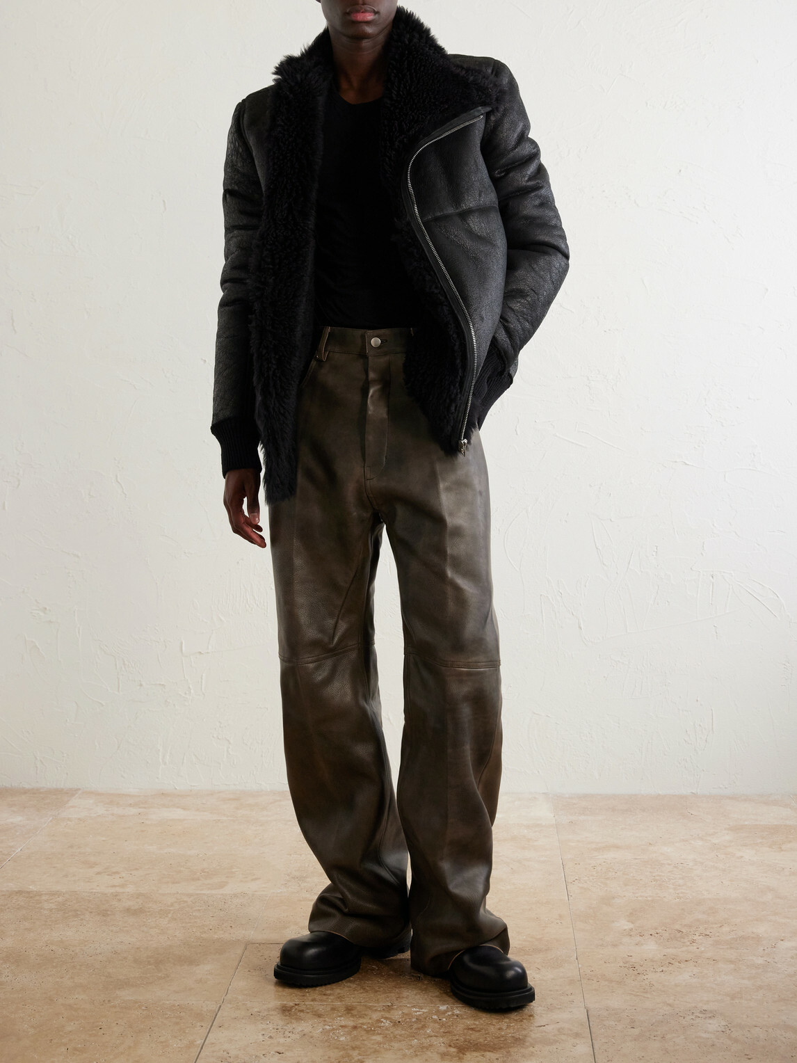 Rick Owens - Geth Wide-Leg Leather Trousers - Brown