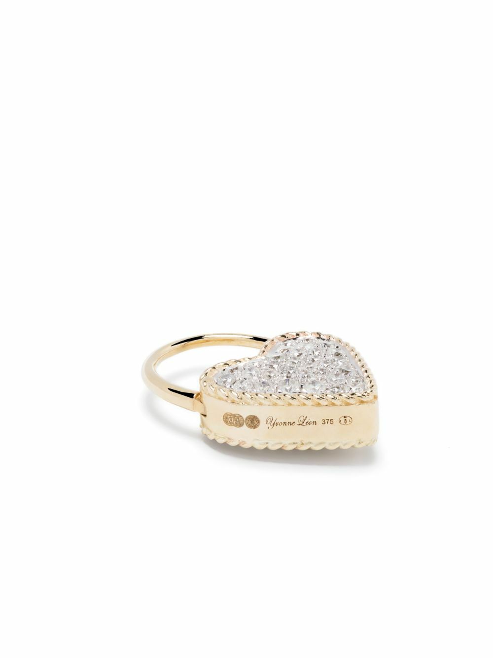 Yvonne Léon 9K Yellow Gold Creole Cadenas Coeur Diamond Single Drop Earring
