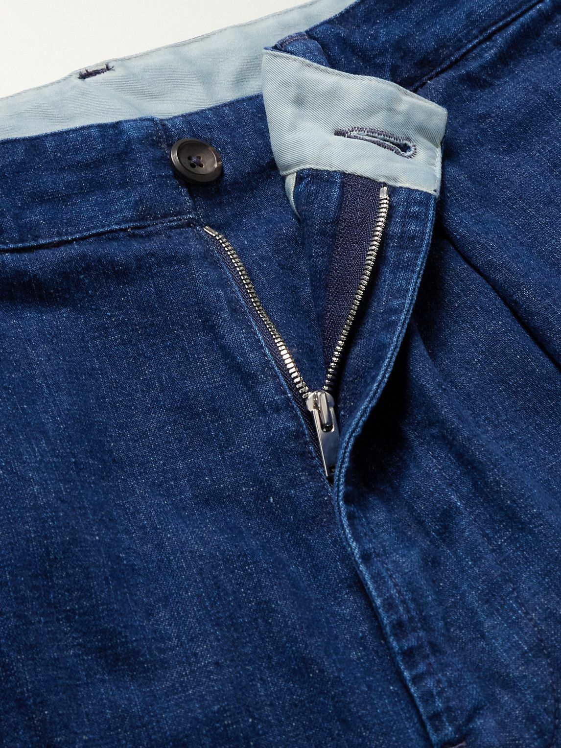 Drake's - Mk. I Games Straight-Leg Pleated Indigo-Dyed Cotton and Linen-Blend Trousers - Blue