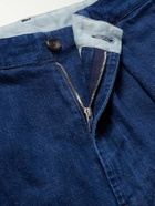 Drake's - Mk. I Games Straight-Leg Pleated Indigo-Dyed Cotton and Linen-Blend Trousers - Blue