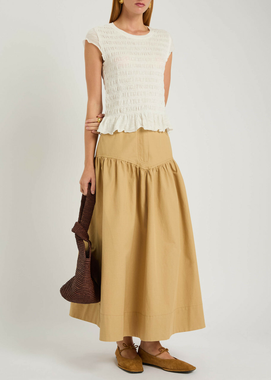 Free People Sylvie Shirred Cotton-blend T-shirt Ivory
