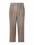 Beams Plus - Straight-Leg Pleated Checked Linen and Cotton-Blend Trousers - Brown