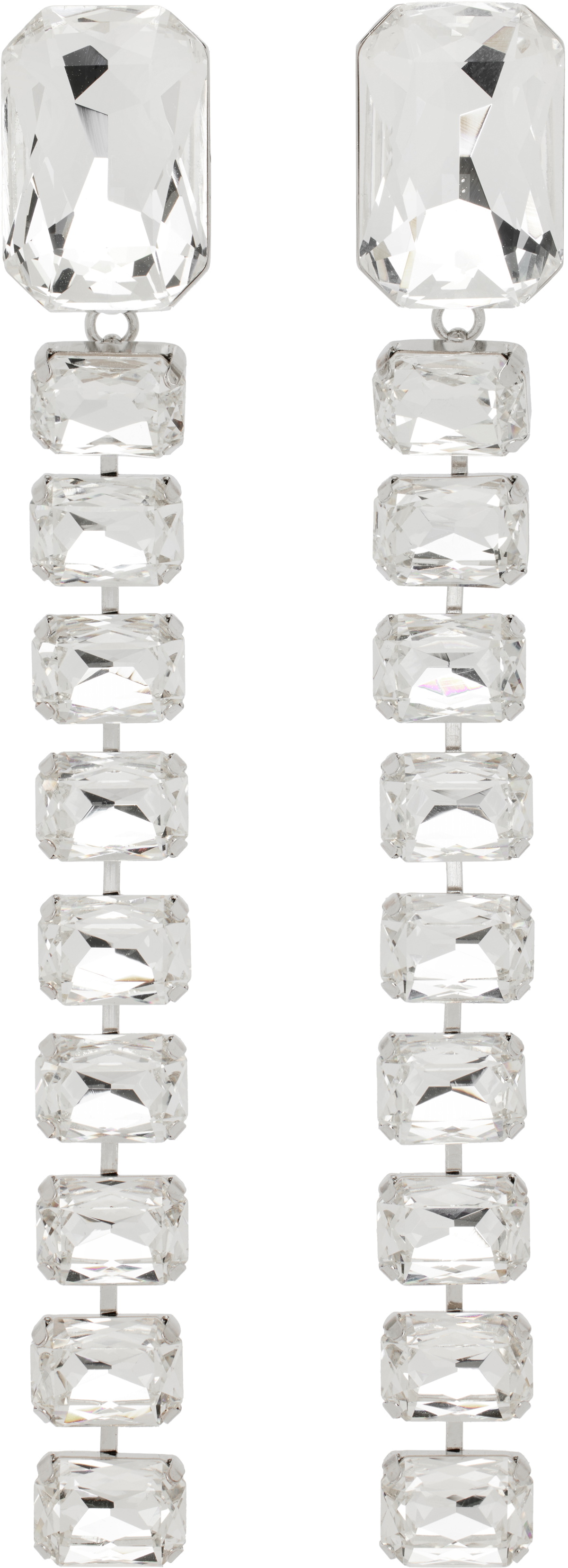 AREA Silver Baguette Crystal Drop Earrings