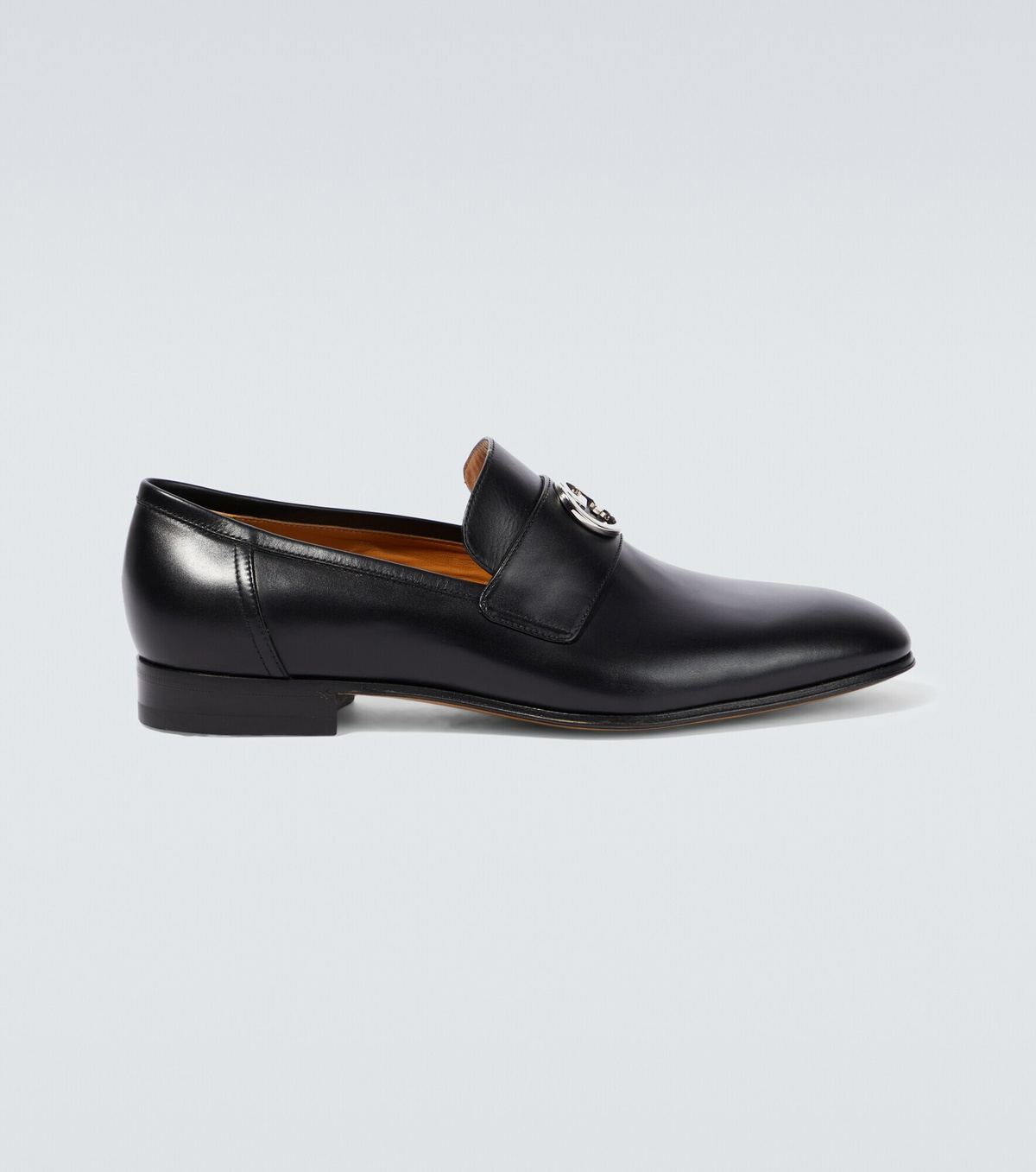 Gucci Black Leather Slip-On Loafers with Silver Interlocking G Almond Toe Gucci Interlocking G Logo Leather Dress Loafers - Black  main image 4