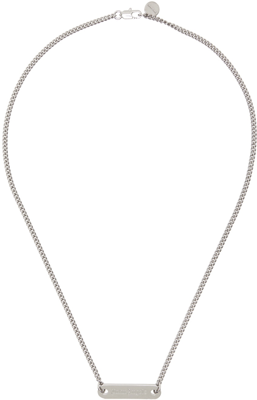 Palm Angels Silver Logo Plate Necklace