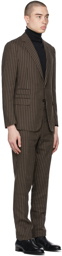Ralph Lauren Purple Label Brown & Off-White Kent Striped Dobby Suit