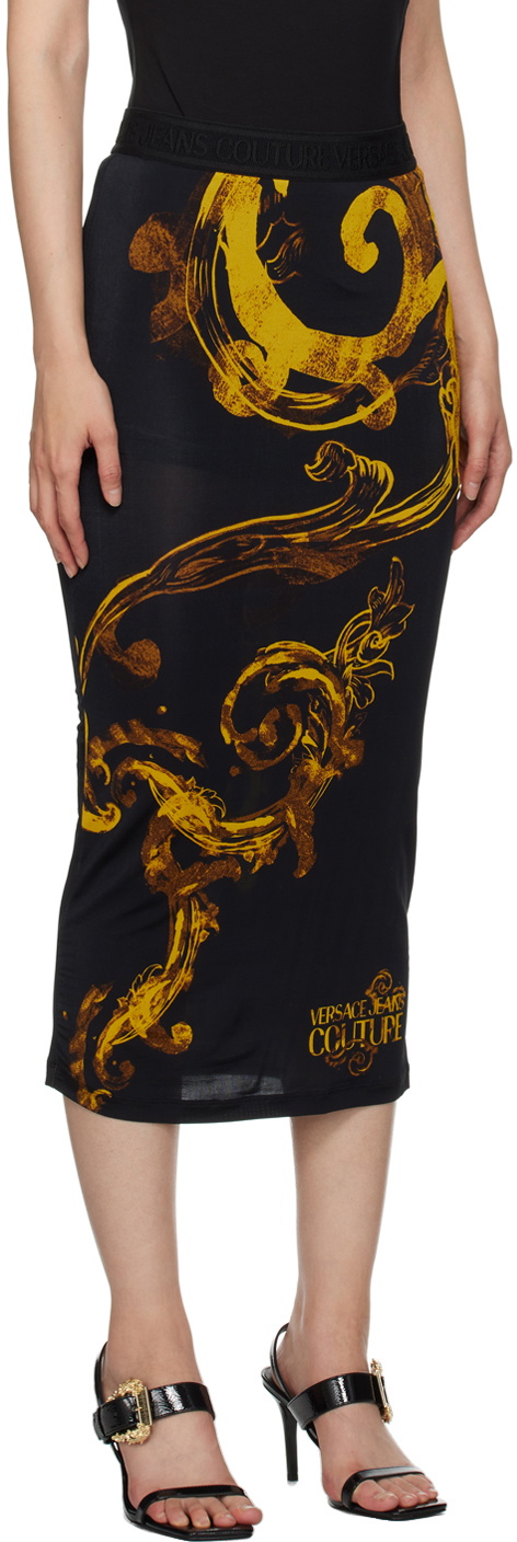 Versace Women's Printed Silk Twill Midi Skirt Gold