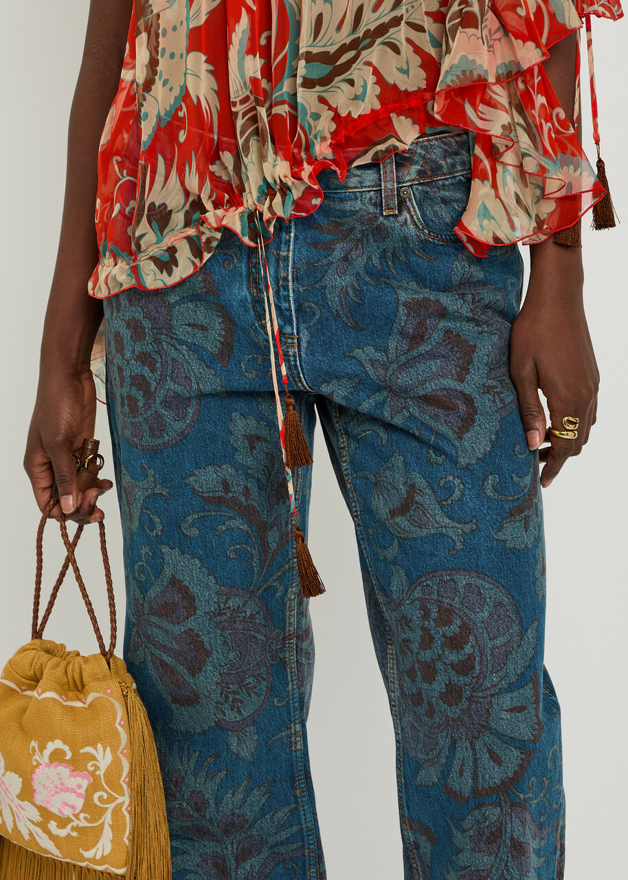 Etro Floral-print Straight-leg Denim Jeans Multicoloured