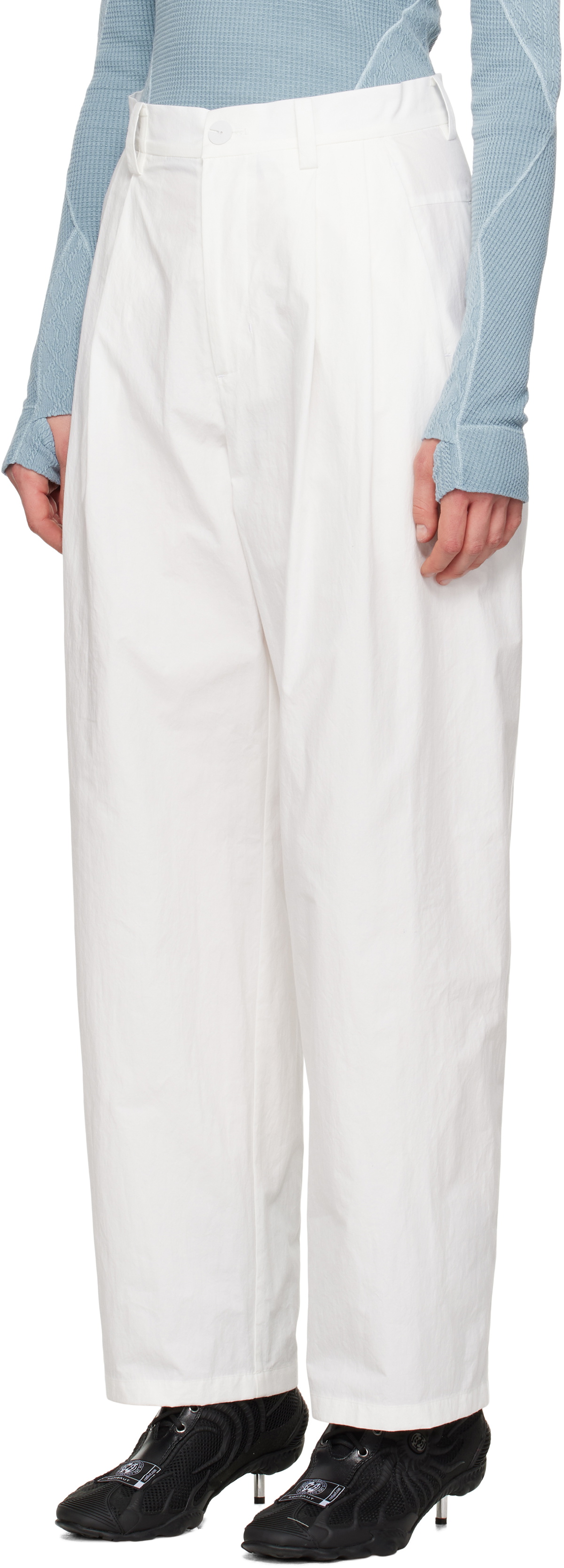 HYEIN SEO White Wide Beaded Belt Trousers