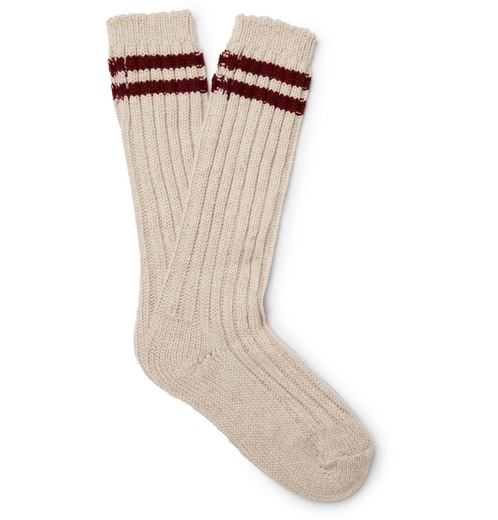 Photo: The Elder Statesman - Yosemite Striped Ribbed Cashmere Socks - White