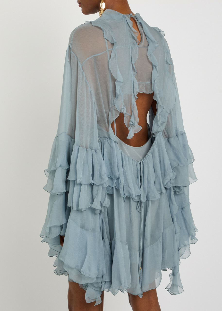 Chloe Ruffled Tiered Silk-chiffon Mini Dress Light Grey