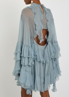 Chloe Ruffled Tiered Silk-chiffon Mini Dress Light Grey