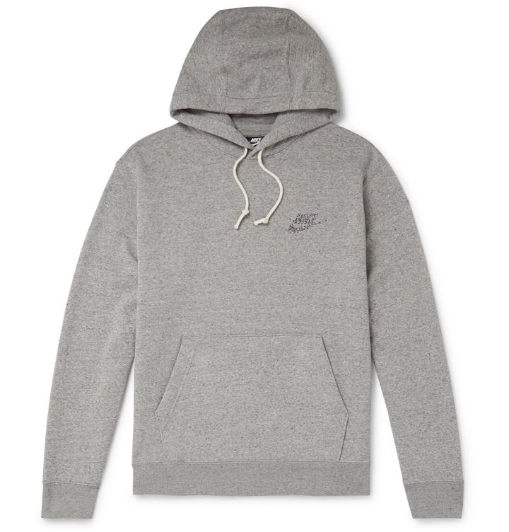 Photo: Nike - Logo-Print Mélange Fleece-Back Cotton-Blend Jersey Hoodie - Gray