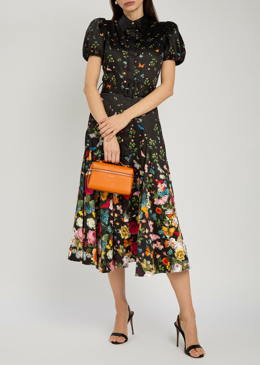 Alice + Olivia Henrietta Floral-print Stretch-cotton Midi Dress Black
