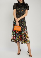 Alice + Olivia Henrietta Floral-print Stretch-cotton Midi Dress Black