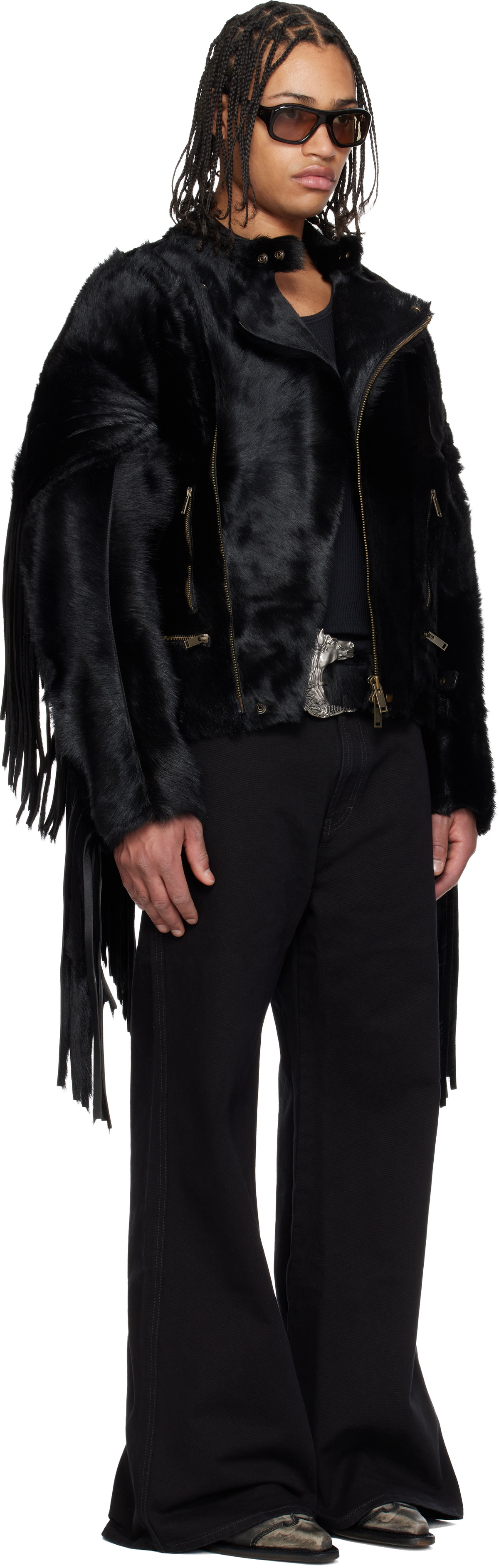 LU'U DAN Black 'Year of the Horse' Pony Moto L-D Leather Jacket
