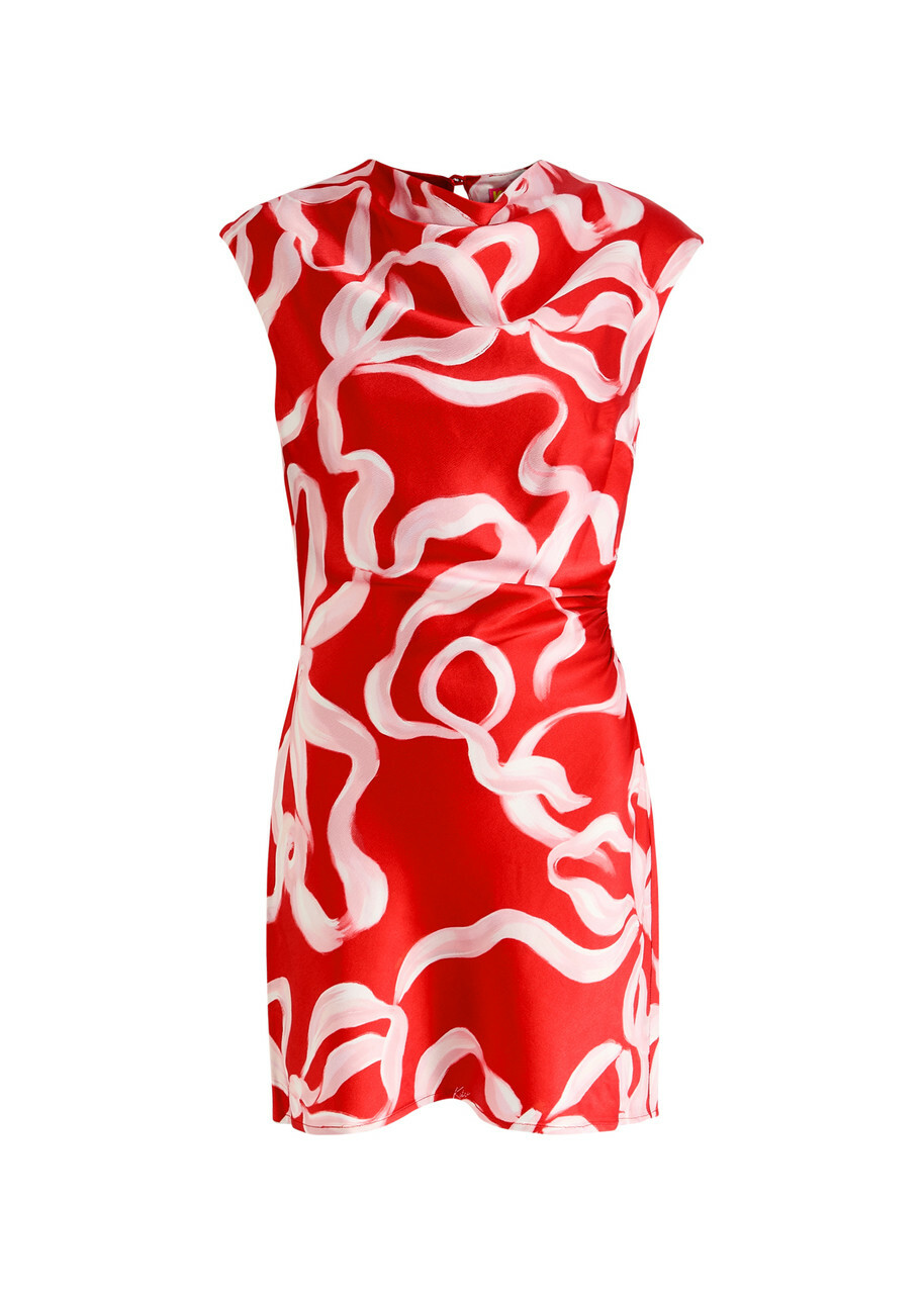 Kitri Hessa Printed Gathered Satin Mini Dress Red