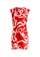Kitri Hessa Printed Gathered Satin Mini Dress Red