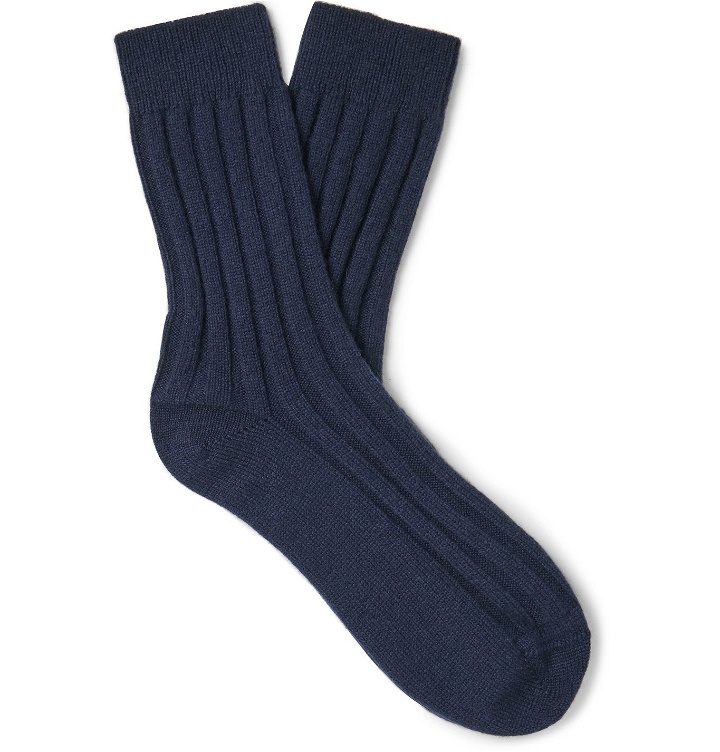 Photo: Johnstons of Elgin - Ribbed Cashmere Socks - Blue