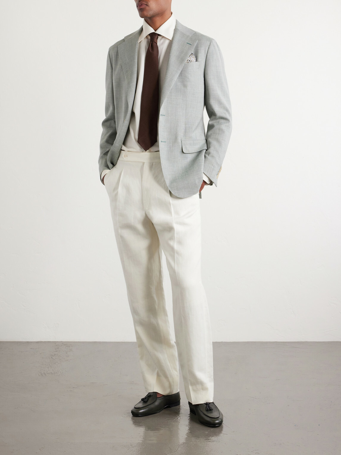 Thom Sweeney - Wool, Silk and Linen-Blend Blazer - Green