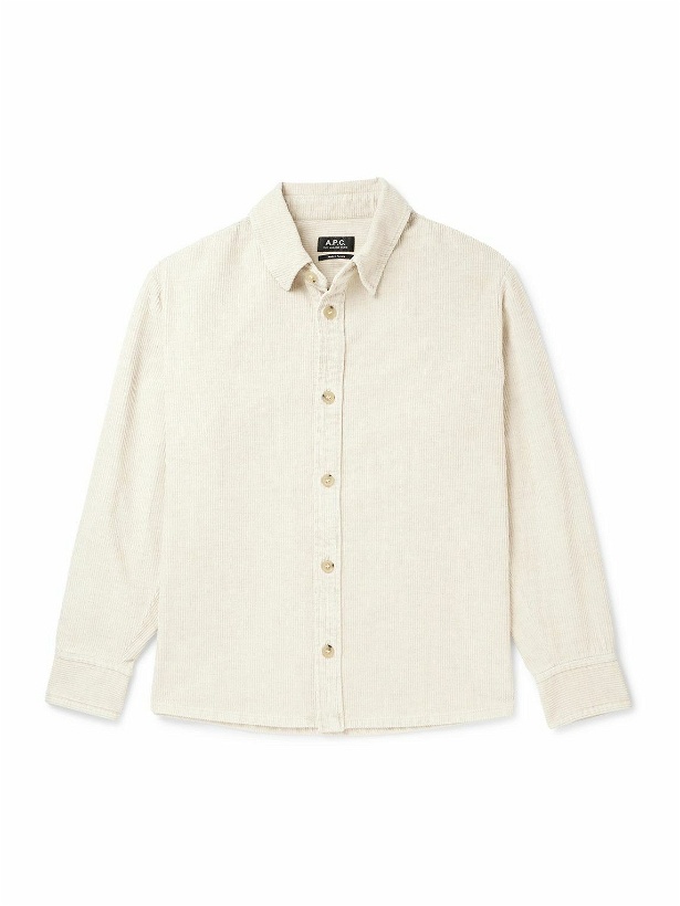 Photo: A.P.C. - Logo-Embroidered Cotton and Linen-Blend Corduroy Overshirt - Neutrals