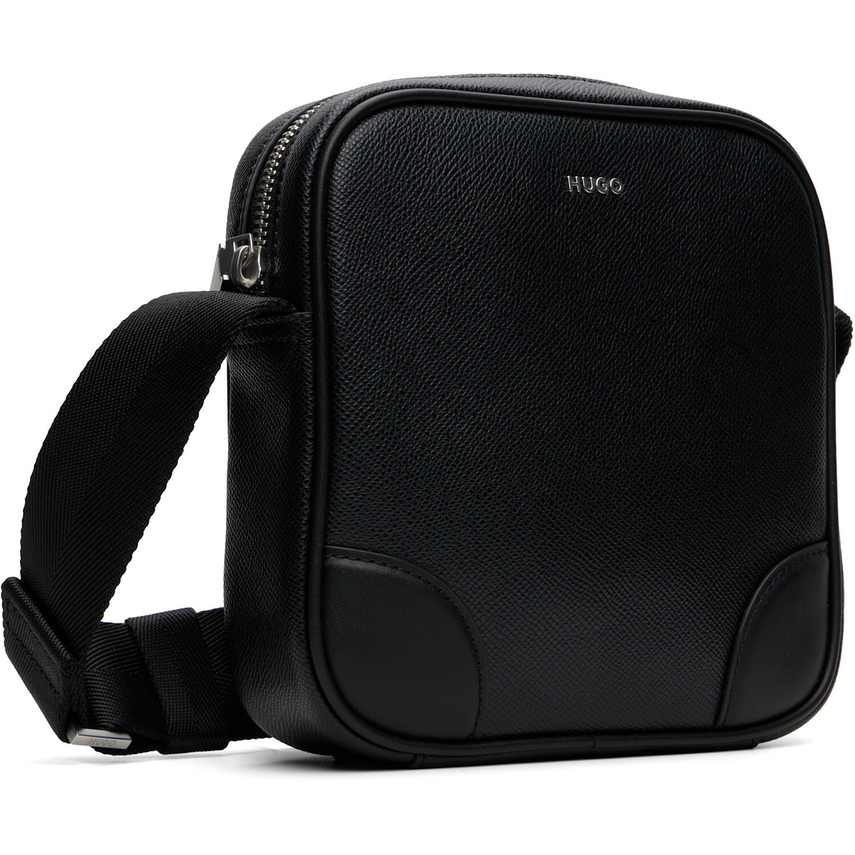Hugo Black Grained Leather Messenger Bag
