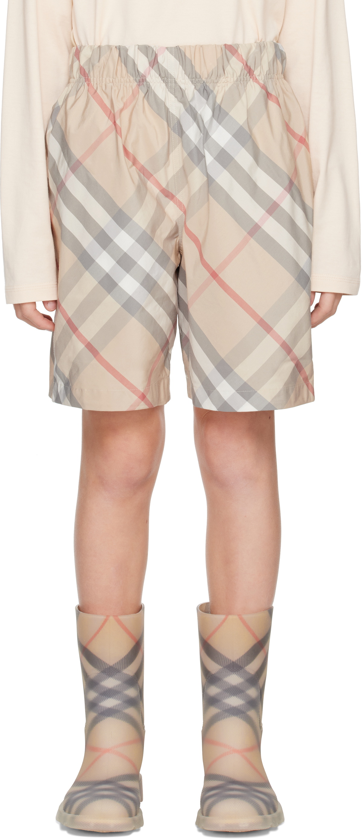 Burberry Kids Beige Check Cotton Blend Shorts