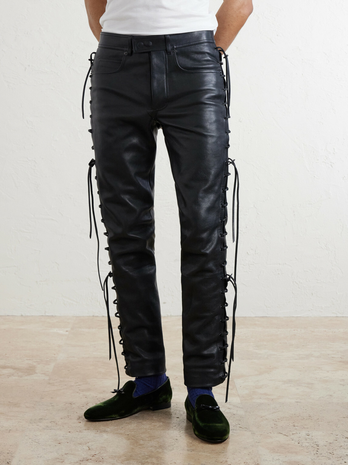 TOM FORD - Straight-Leg Full-Grain Leather Trousers - Black
