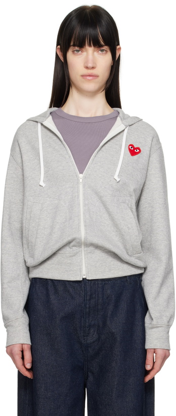 Photo: COMME des GARÇONS PLAY Gray Small Heart Zip-Up Hoodie