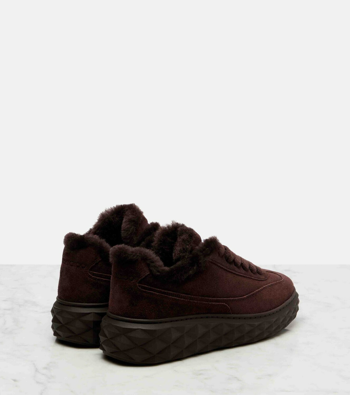 Jimmy Choo Diamond Maxi shearling-trimmed suede sneakers