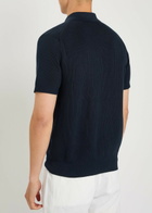 Sunspel Ribbed Knit Cotton Polo Shirt Navy