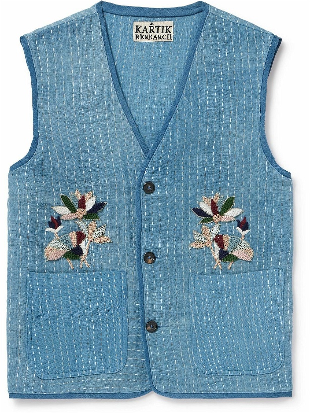 Photo: Kartik Research - Embroidered Cotton Vest - Blue