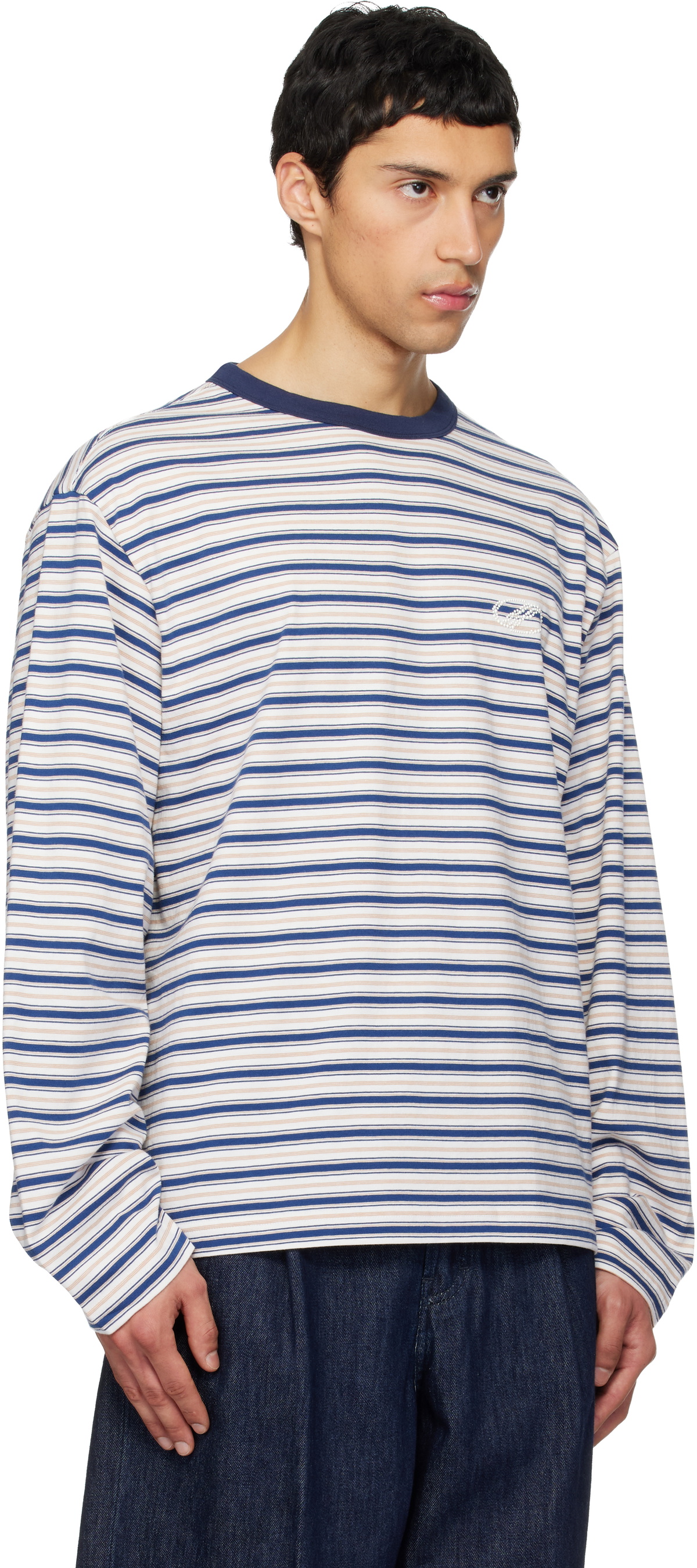 We11done White & Blue We11done Stripe Long-Sleeve T-shirt