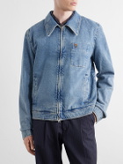 AMI PARIS - Logo-Embroidered Washed-Denim Jacket - Blue