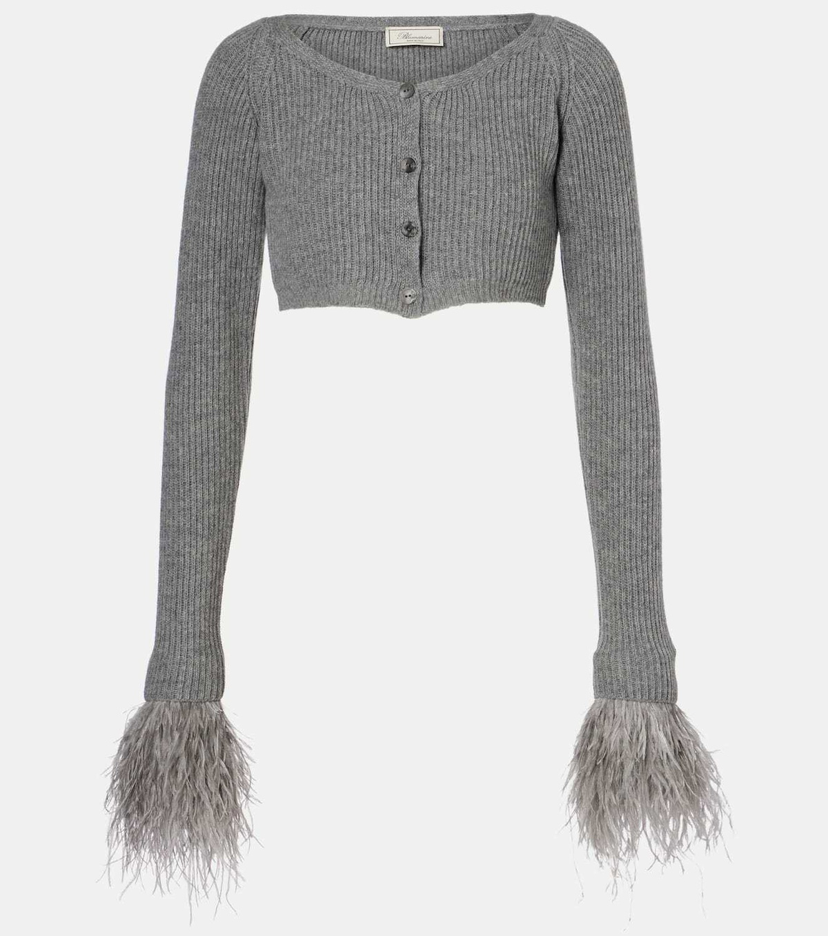 Blumarine Cropped ribbed-knit wool cardigan