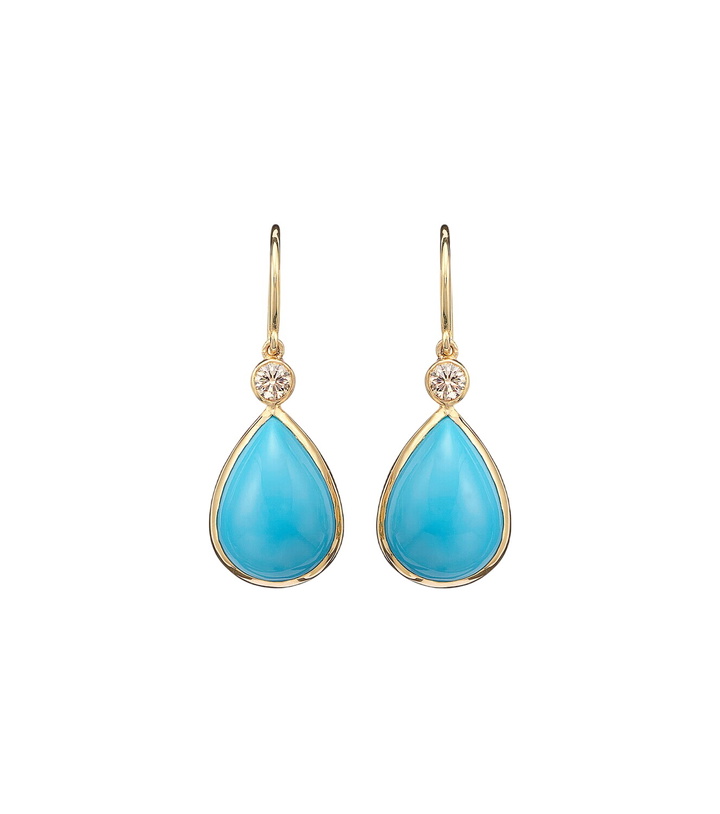 Photo: Ileana Makri 14kt gold (585/1000) drop earrings with turquoises and diamonds