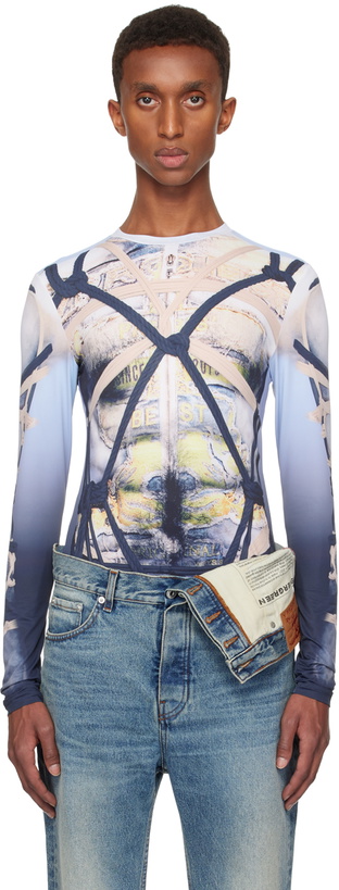 Photo: Y/Project Blue & Black Bondage Print Long Sleeve T-shirt