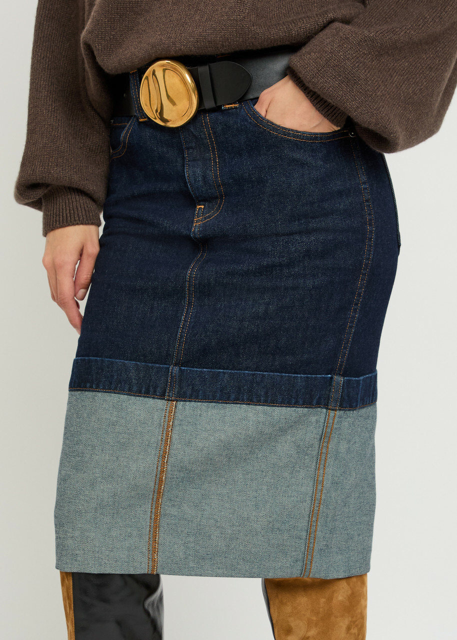 Khaite Kilian Turn-up hem Denim Skirt Indigo