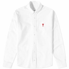 AMI Men's Button Down Logo Oxford Shirt in White